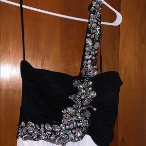 black white and rhinestones prom dress